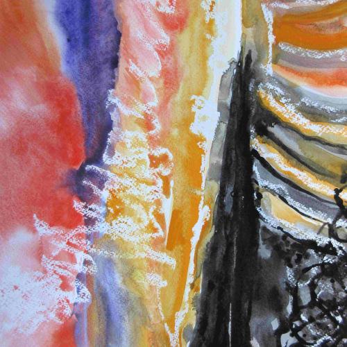 Sunset Over Cornwall Beach No 1 Watercolour and Ink painting 