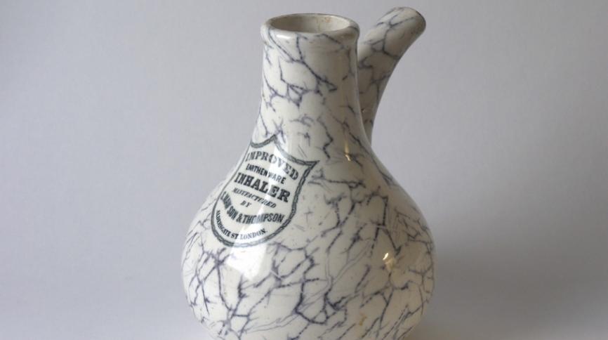 a Dr Nelson Inhaler, a ceramic pot for medical use