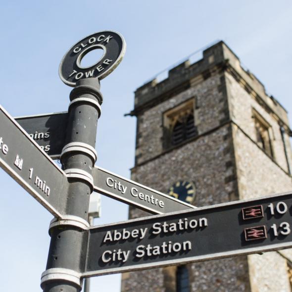 Signposts in front of the Clock Tower