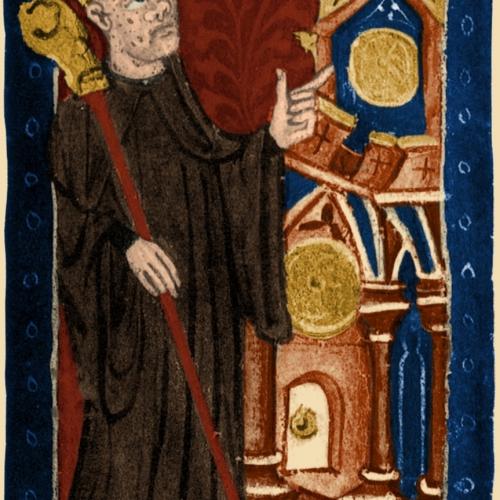 Richard of Wallingford, mathematician and Abbot of St Albans. From the Golden Book of St Albans illustrator Alan Strayler, 1380. 