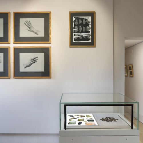 Preparatory work for the pieces exhibited displayed on the gallery wall