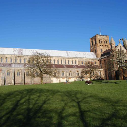 St Albans monastery's pale outlines of the original cloister bays. © Matt Sims