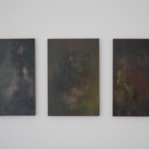 Grids, series of three abstract oil paintings
