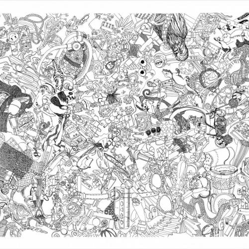 Tidy Your Room, detailed drawing with intricate figures 