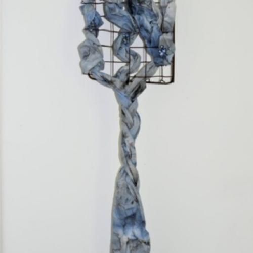 (Digital print of artworks created by mixed media, building materials, fabric, wax, artificial flowers.)