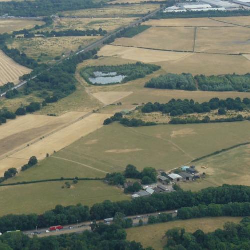 Fields where the Radlett aerodrome runway was photographed in in June 2018. 
