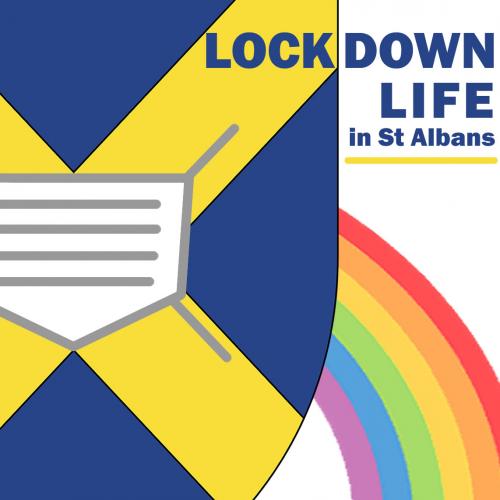 Lockdown Life in St Albans logo showing the St Albans shield with a face mask on it.