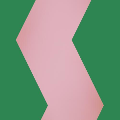 Close up of green and pink zigzag sculpture.