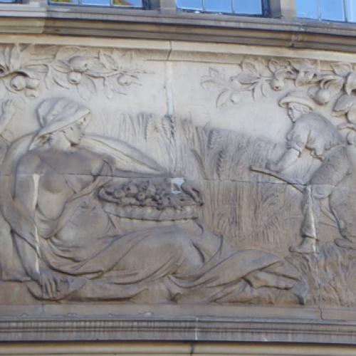  One of the two stone carvings – This carving depicts harvesting scene