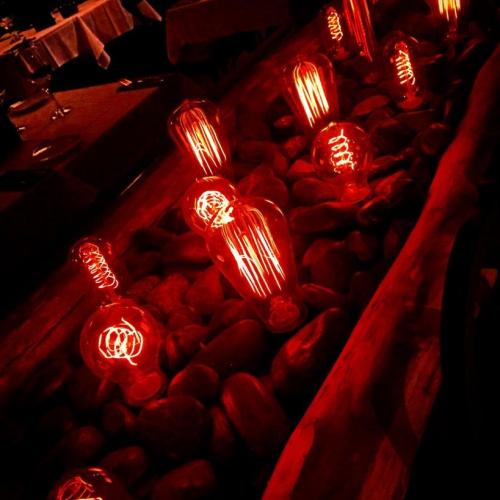 Light bulbs glowing red