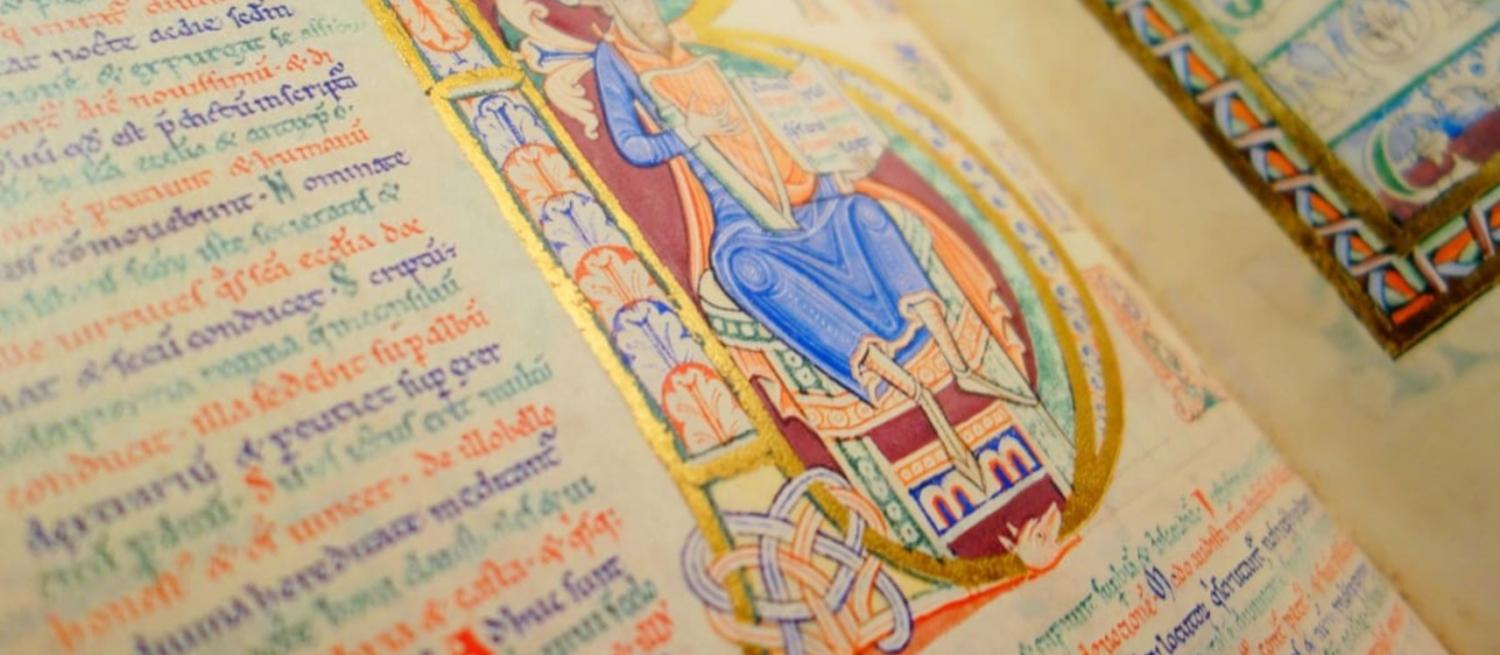 close up of illuminated manuscript