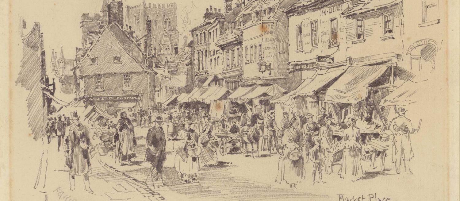Frederic Kitton sketch of market place