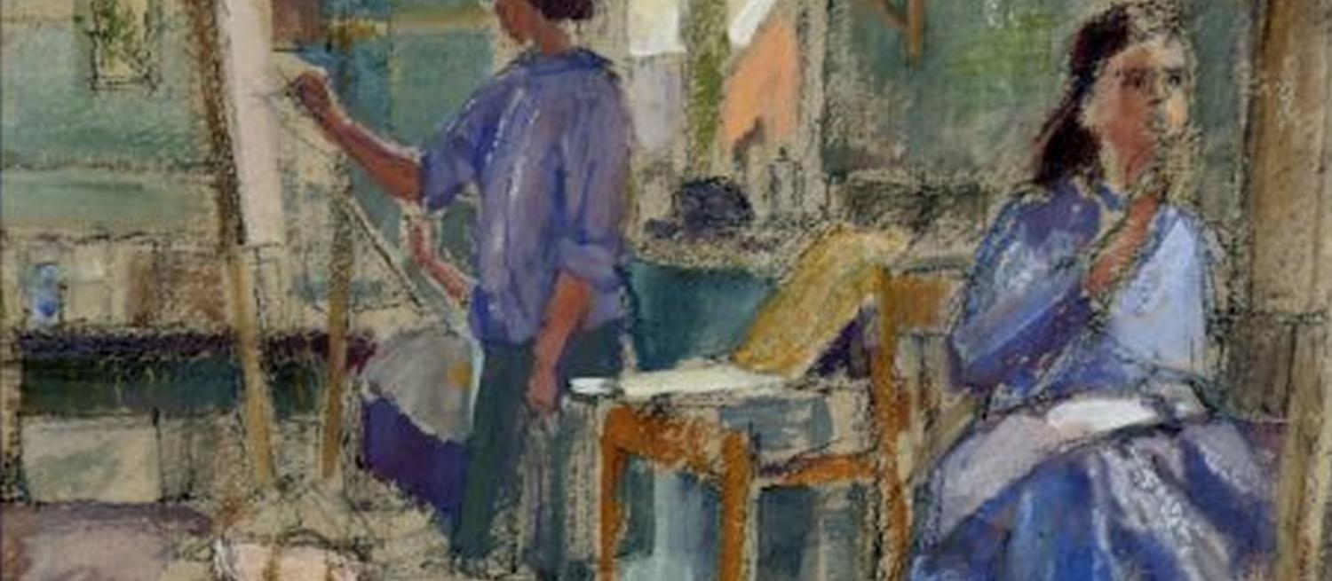 Watercolour of the St Albans School of Art by M. Field, 1957