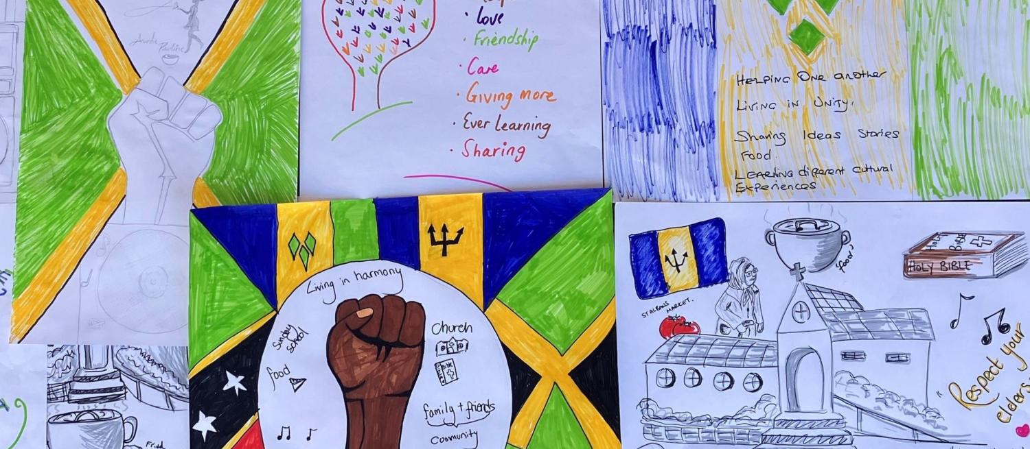 Collage of artworks showing public suggestions for themes to include on the mural