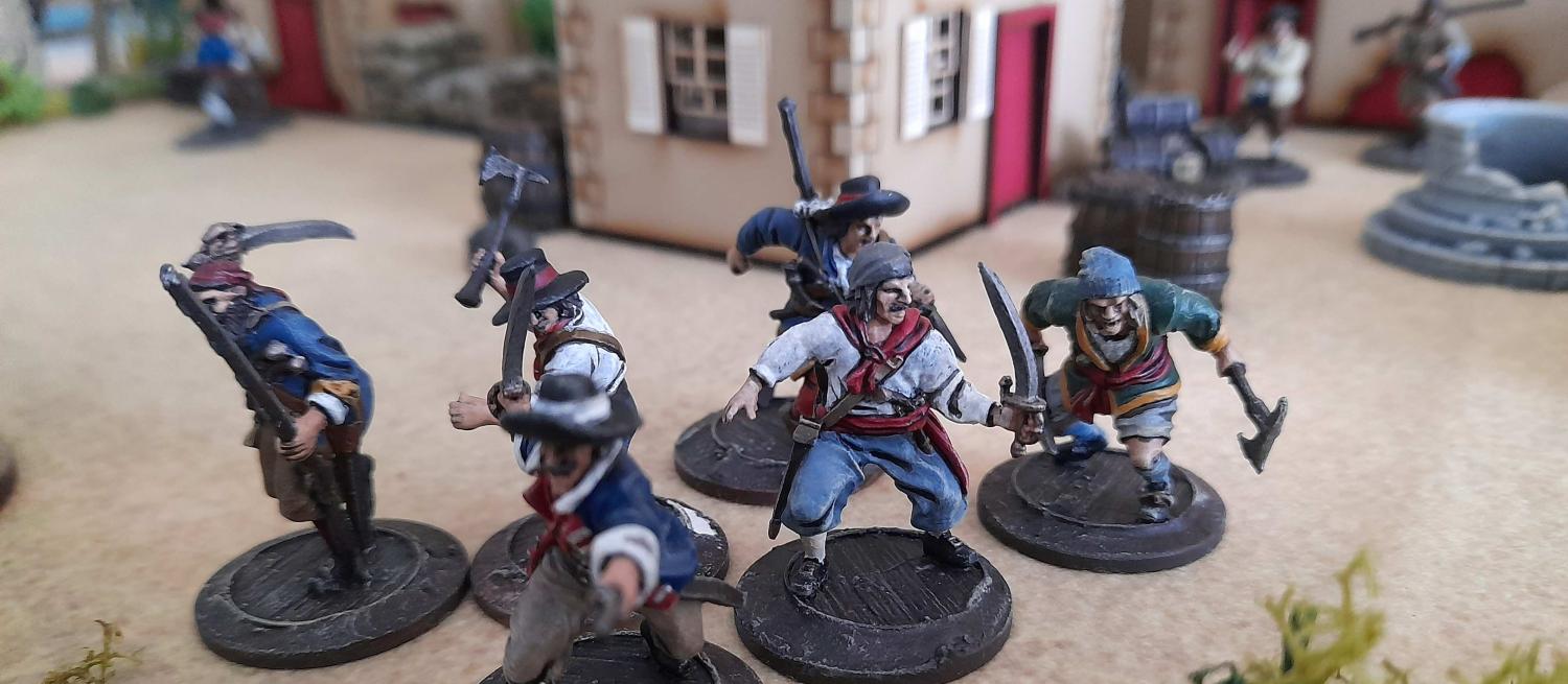 Pirate figurines lining up to attack