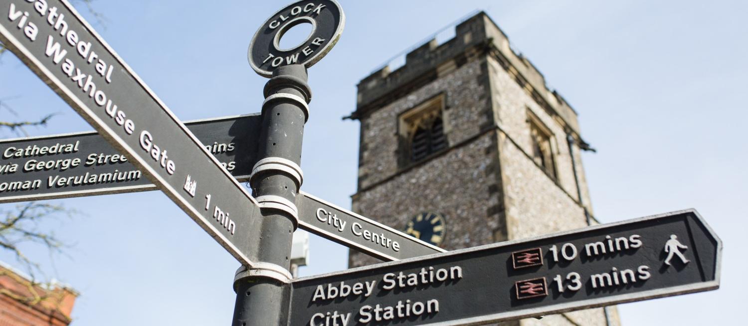 Signposts in front of the Clock Tower
