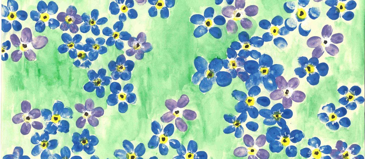 Forget-me-nots painted with finger prints by Orchard Nursing Home residents