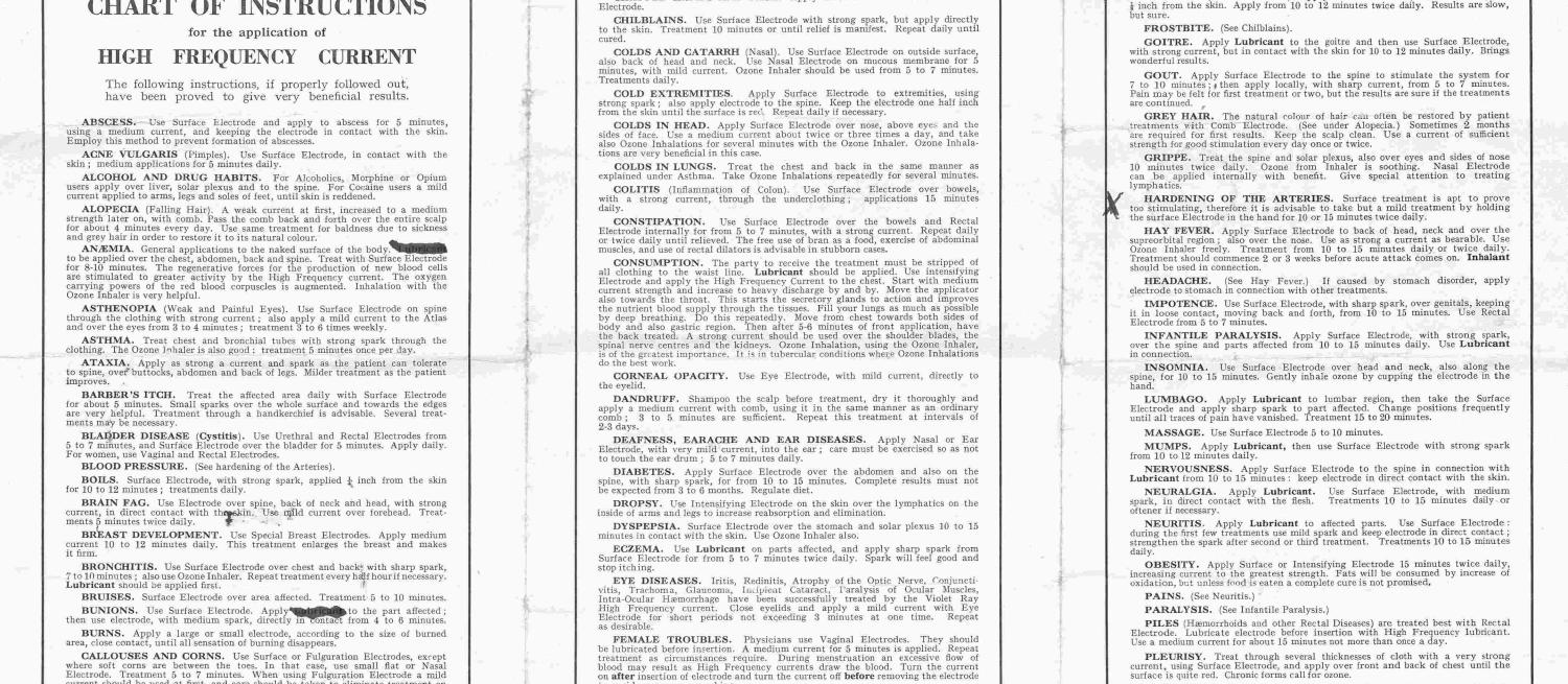 Photograph of the guide that was issued with the electric shock therapy set