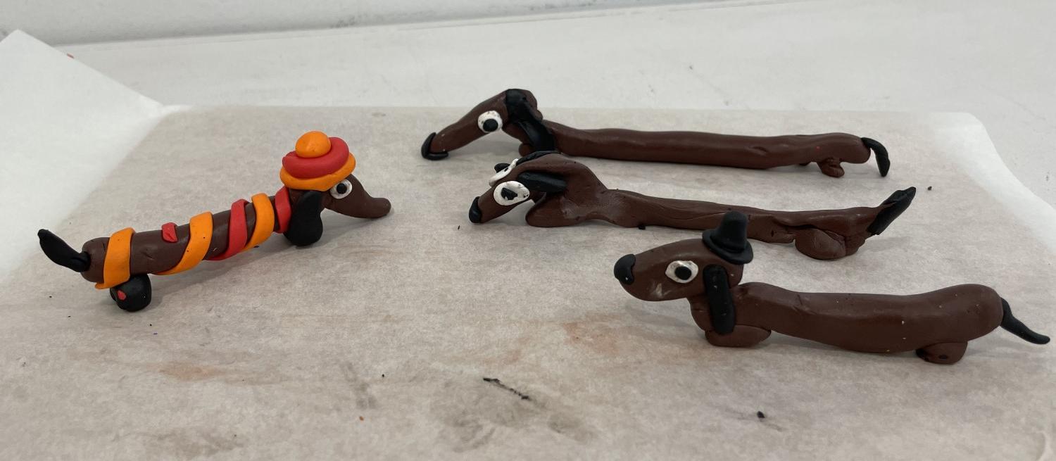 sausage dog colourful clay models