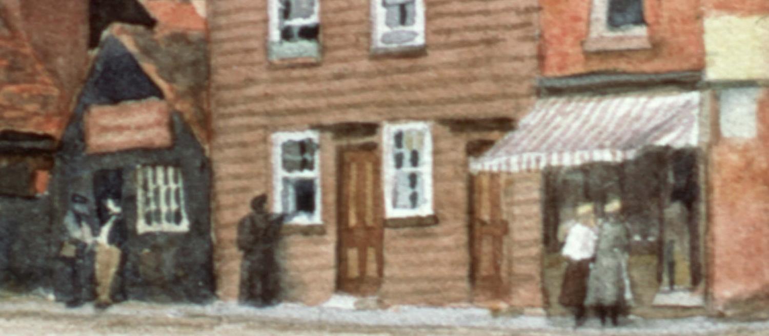 Watercolour of the Cock Inn, from corner of Hatfield Rd, 1902