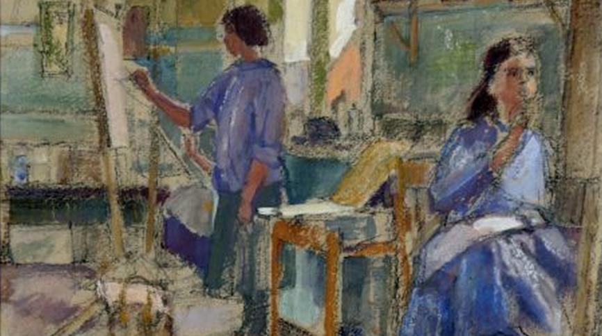  "Students at St Albans School of Art" by M. Field, watercolour, 1957
