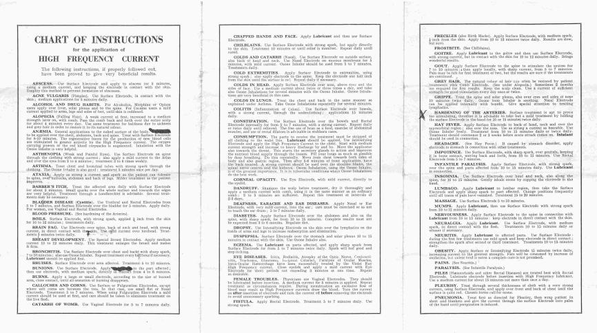 Historic document showing the guidelines that were issued with the electric shock therapy set