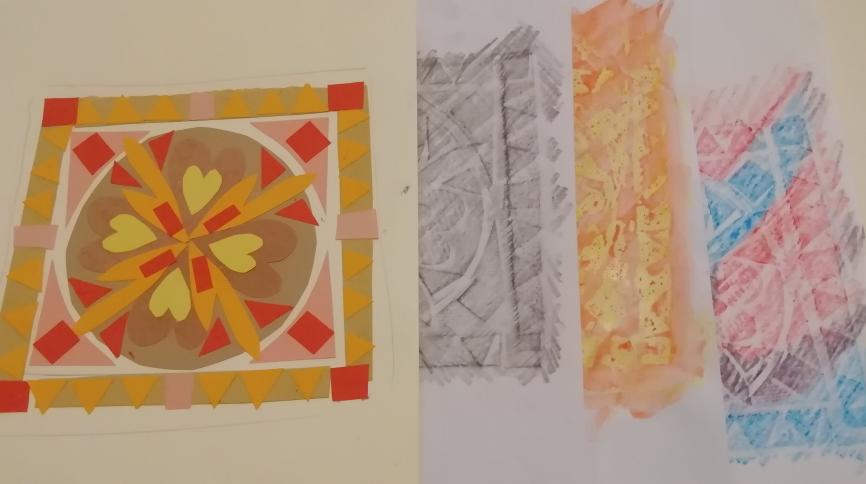 Paper mosaic and wax rubbings