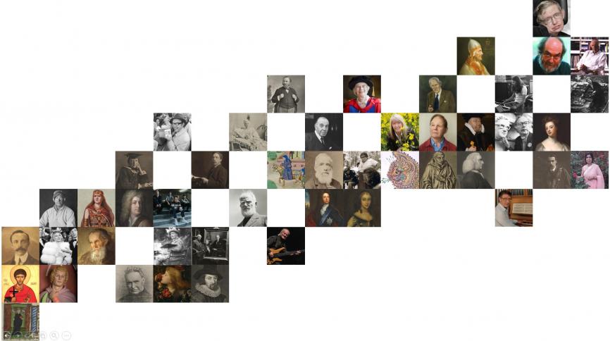 Small images of people connected to St Albans as they are laid out in the museum, all images are repeated below.