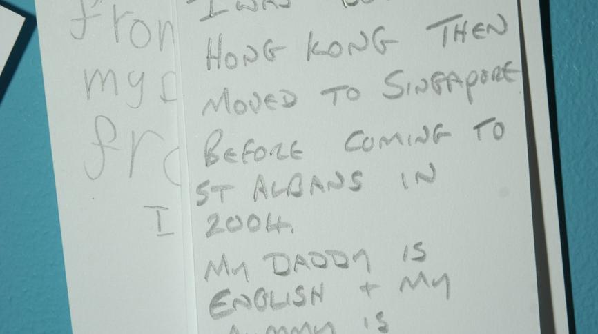 Note exhibited at Moving Here exhibition at the Museum of St Albans, 2006.