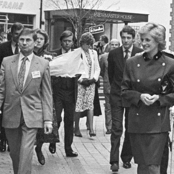 Princess Diana & Mayor of St Albans visiting the Maltings, 1988