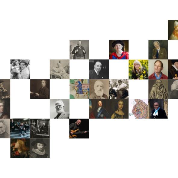 Portrait of St Albans layout in the museum with small images of many people. All images are repeated individually below.