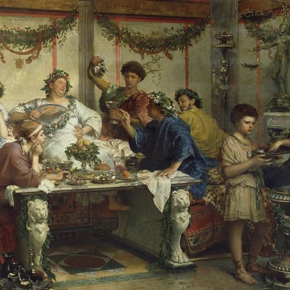 Painting called A Roman Feast by artist Robert Bompiani