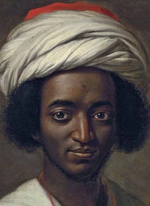 1700s oil painting portrait of a Black man wearing a cream turban