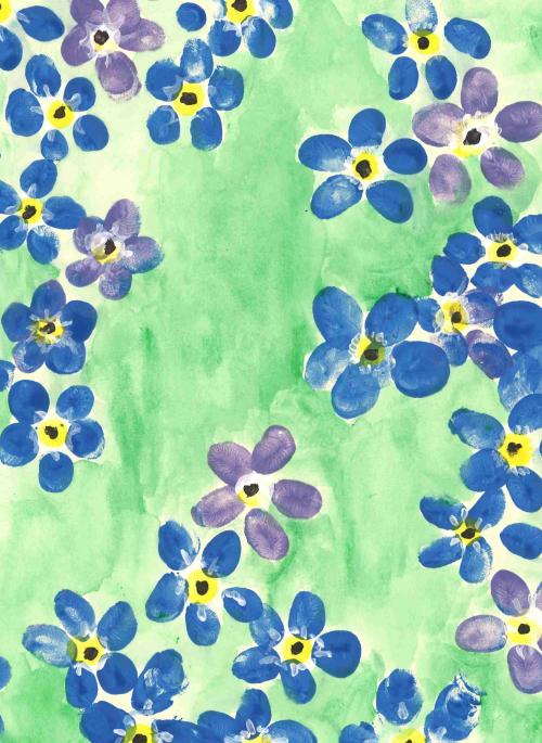 Forget-me-nots painted with finger prints by Orchard Nursing Home residents
