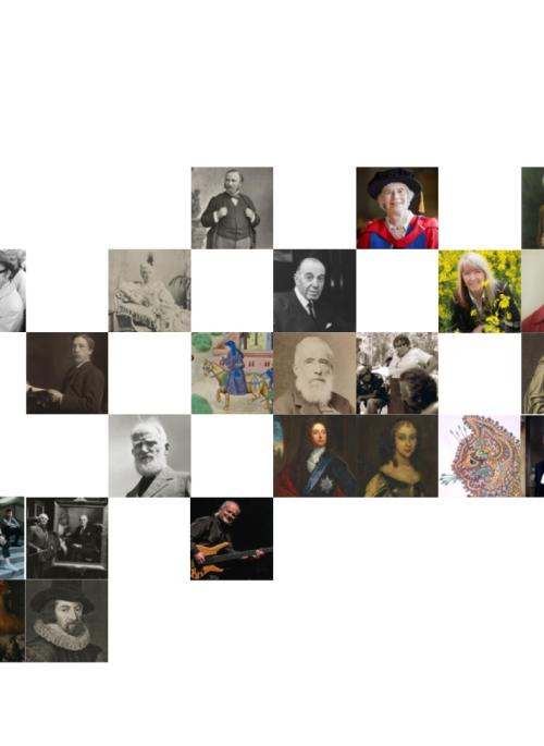 Portrait of St Albans layout in the museum with small images of many people. All images are repeated individually below.