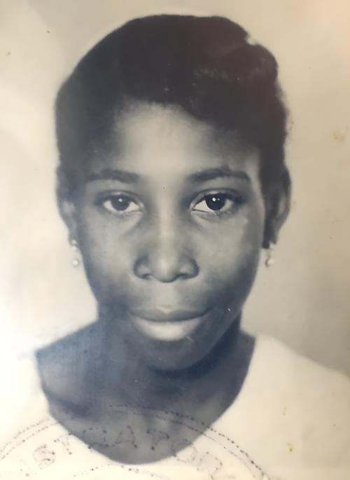 Black and white passport photograph of Velma Richards when she first arrived in St Albans from St Kitts