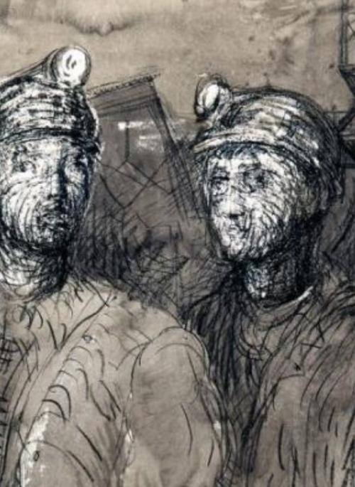 4 coalminers sketched by Henry Moore