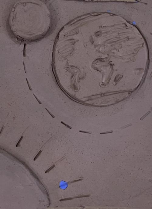 Earth, sun and moon on clay