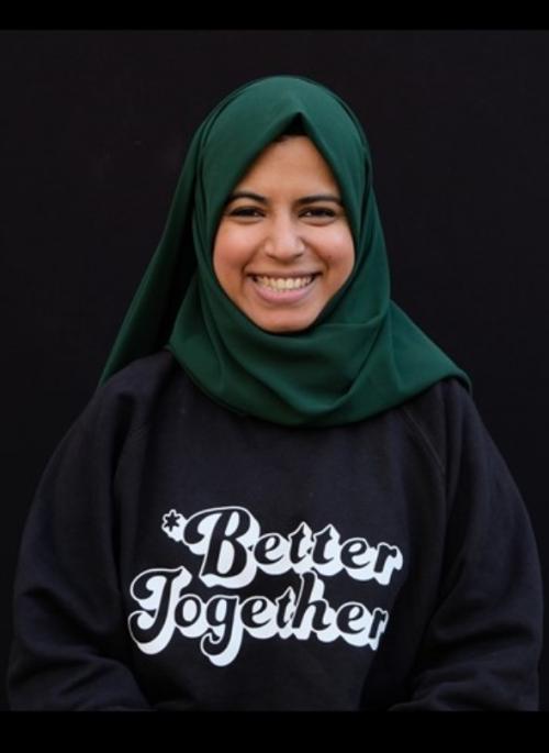 portrait of a woman wearing a jumper saying Better Together