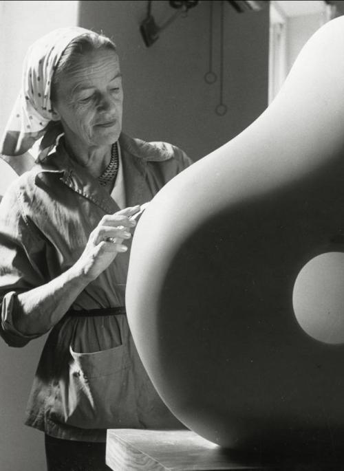 Barbara Hepworth working in her studio
